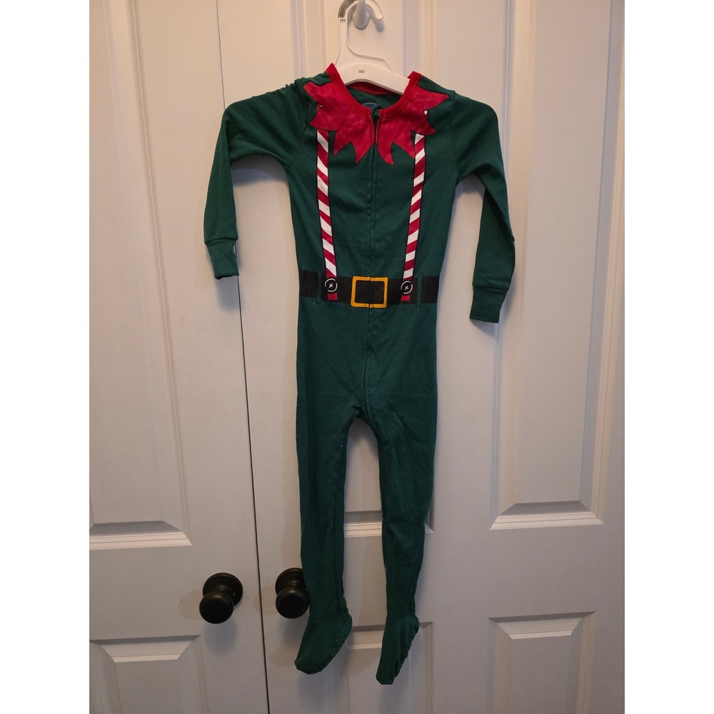 Old Navy Toddler Elf Footed Pajamas Green Christmas Holiday Sleeper 3T